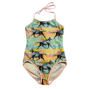 Paper Wings Upcycled Halter Swimsuit Rainbow Unicorn Size 10